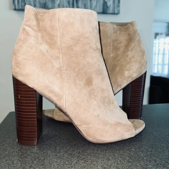 Sam Edelman Tan Suede Leather Yarn Peep Toe Ankle Booties women's size 8.5 - Picture 1 of 8